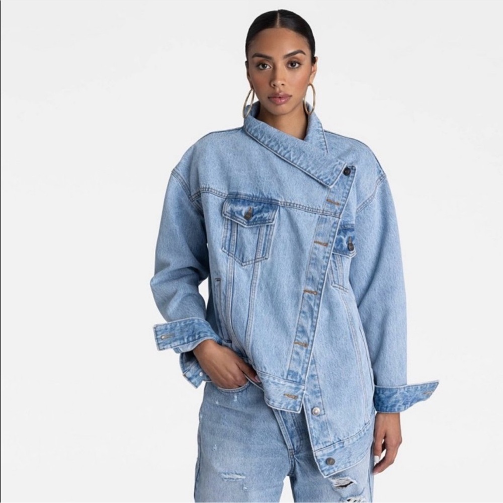 Light Blue Asymmetric Denim Jacket - Women